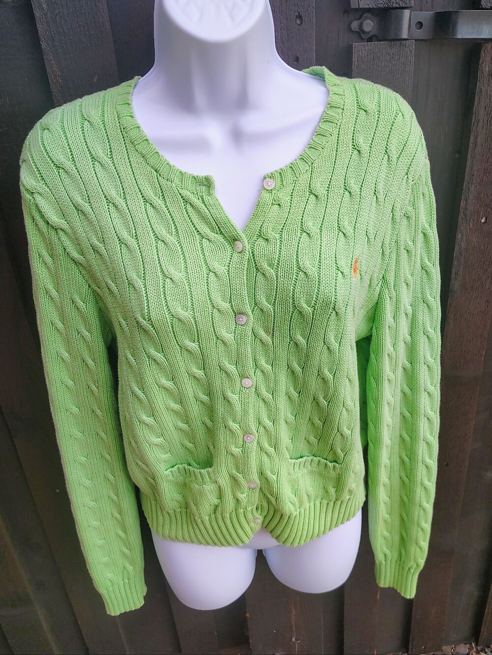 Ralph Lauren Lime Green Cable-Knit Cotton Cardigan